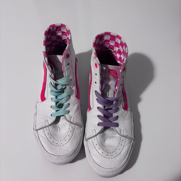 Vans White/Pink Checkered Lined, High Tops- 8.5W - Picture 7 of 9